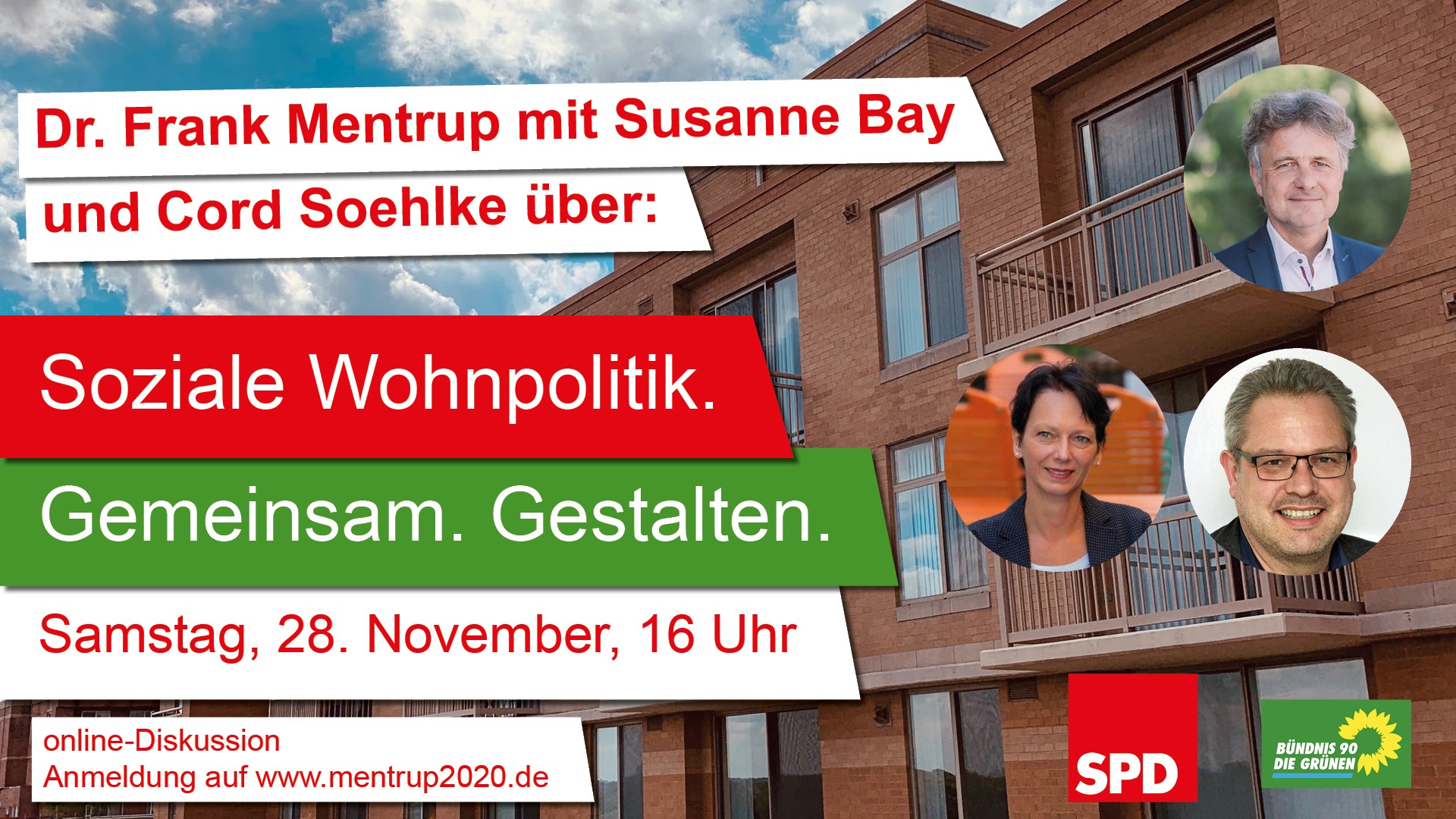 Sharepic für die Veranstaltung "Soziale Wohnpolitik mit Frank Mentrup, Susanne Bay und Cord Soehlke"