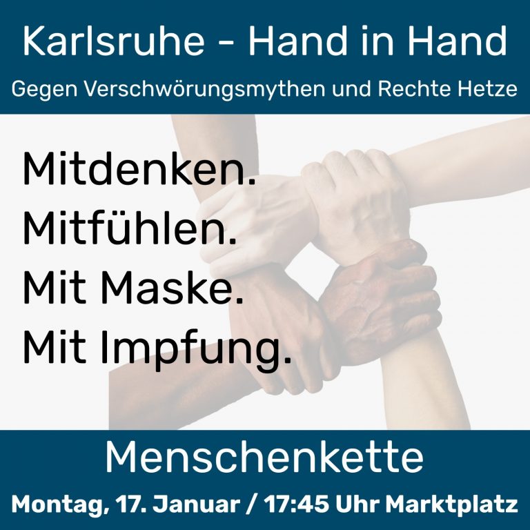 Karlsruhe – Hand in Hand, Montag 17:45 Uhr am Marktplatz